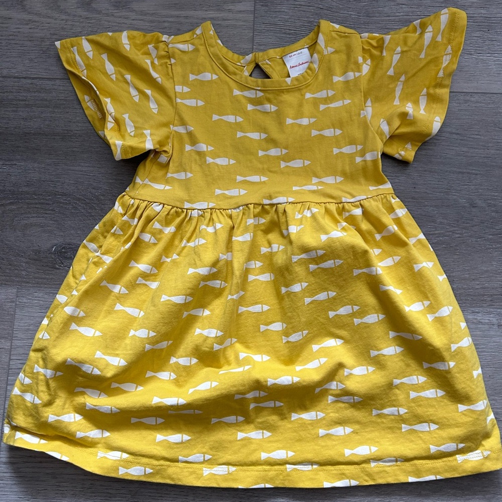 Flutter Sleeve Dress with Pockets Yellow Fish Print 2T Hanna Andersson
